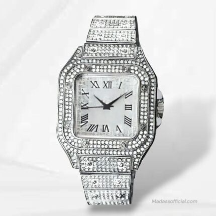Fully Iced Roman Numeral Watch – SS25 (Silver)