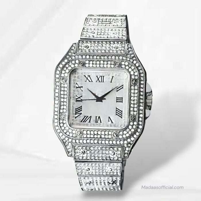 Fully Iced Roman Numeral Watch – SS25 (Silver)