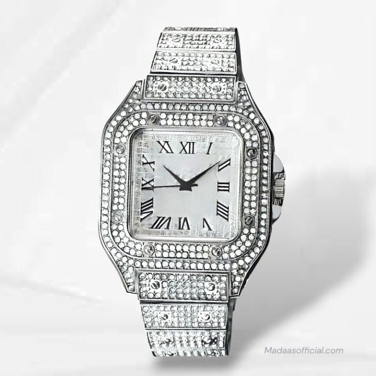 Fully Iced Roman Numeral Watch – SS25 (Silver)